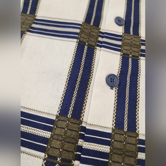 NWT Trust Men's Blue and White 55% Linen Checkered Shirt, sz XL - Picture 14 of 15